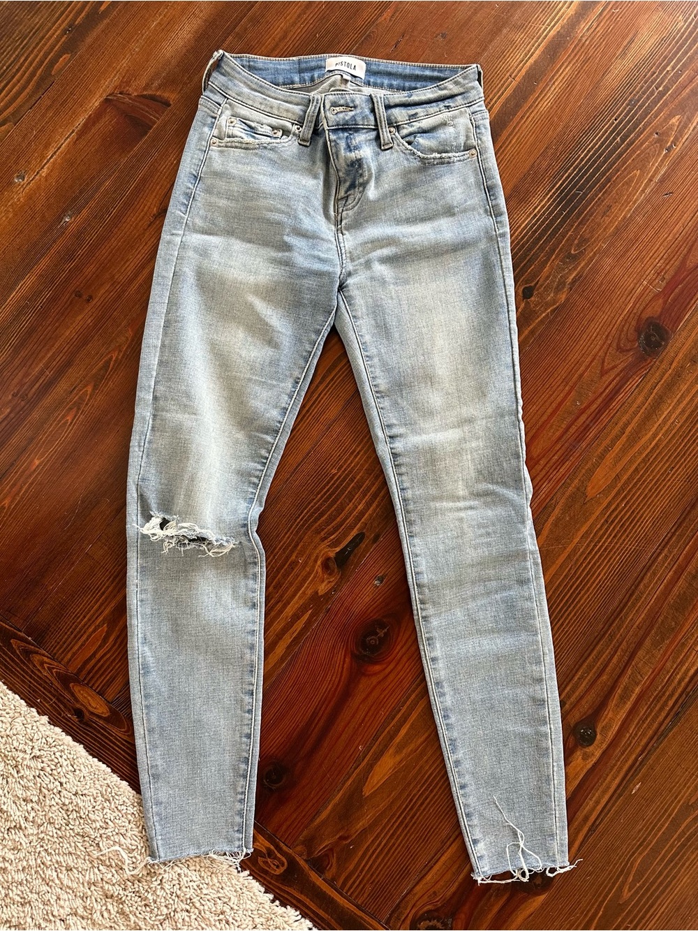 pistola Light Wash Skinny Jeans with Distressed Knee